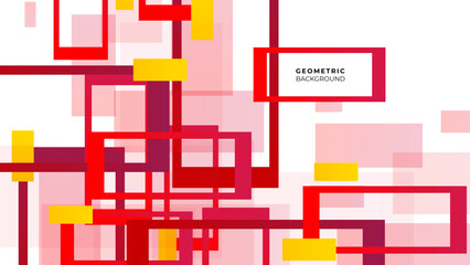 Rectangles template squares tech web banner on white background. Red transparent squares shapes technical background. Vector technology design.