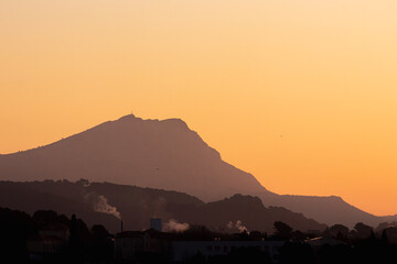 the Sainte Victoire mountain in the light of a winter morning