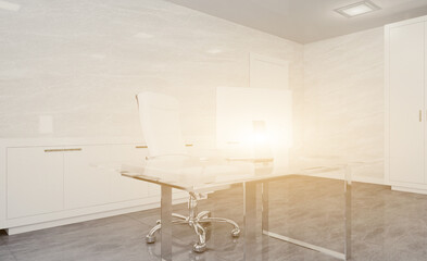 Modern meeting room. 3D rendering.. Sunset.