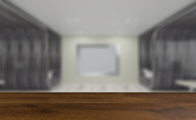 Fototapeta na wymiar Modern office Cabinet. 3D rendering. Meeting room. Mockup.. Background with empty wooden table. Flooring.