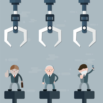 Three men with difference charactor waiting for choosing,cartoon concept - vector
