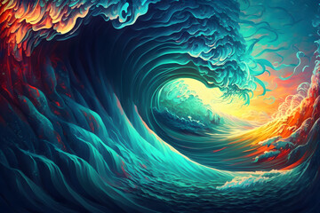 abstract ocean wave background.  fantasy illustration perfect for books, designs, posters. generative ai.