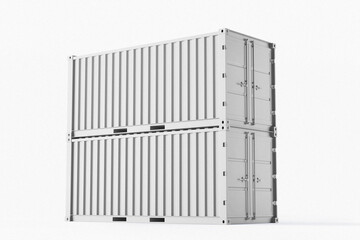 two stack large metal logistic shipping cargo container editable mockup in perspective view 3d rendering illustration