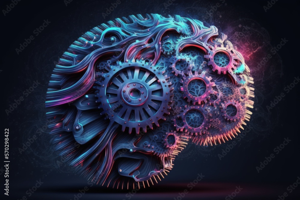 Aufkleber concept for industrial brain gear web development. idea generation for the cogwheel industry iot eng