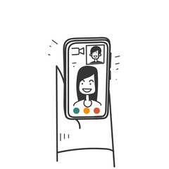 hand drawn doodle Person having a video call illustration vector