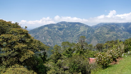 View of the mountains from the scenic lookout at the Casa de Arbol in Banos, Ecuador