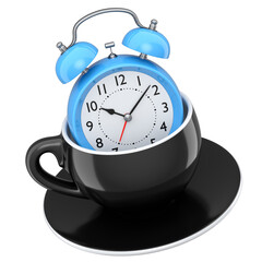 Fototapeta na wymiar Vintage alarm clock with ceramic coffee cup on white background.