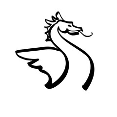 Chinese dragon. A calligraphic graphic element drawn by hand. Vector illustration
