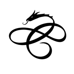 Chinese dragon. A calligraphic graphic element drawn by hand. Vector illustration