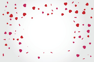 Many Falling Red Heart Isolated On White Background. Happy Valentine's Day Banner. Vector Illustration