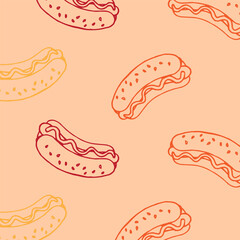 colorful hot dog pattern on isolated beige background