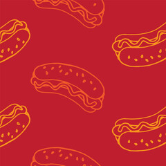 colorful hotdog pattern on isolated red
