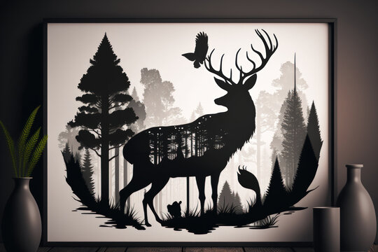 World Wildlife Day Forest Silhouette Depicting A Wild Animal As A Symbol Of Wildlife And Forest Preservation. Generative AI