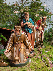 Vohrenbach, Germany - January 16, 2022: The holy three kings coming with gifts to visit the newborn...