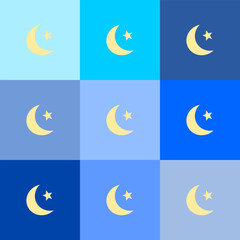 Obraz na płótnie Canvas pattern with blue tone background and light color of stars and moons, Ramadan