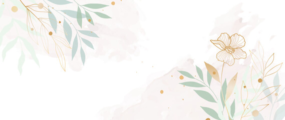 Floral watercolor vector background. Luxury wallpaper design with flowers and lines, branches and leaves. Elegant botanical flowers illustration suitable for fabric, prints, cover. © leafyori