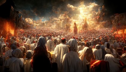 Fototapeta na wymiar Judgement day. The return of Jesus Christ, New Testament, Hell and Heaven concept. Illustration. Generative AI