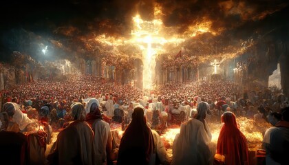 Judgement day. The return of Jesus Christ, New Testament,  Hell and Heaven concept. Illustration. Generative AI