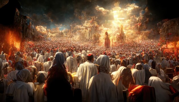 Judgement day. The return of Jesus Christ, New Testament,  Hell and Heaven concept. Illustration. Generative AI