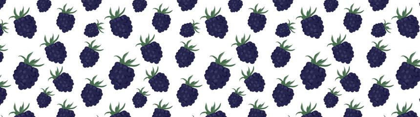 Seamless pattern with blackberry berries on a white background. Bright juicy berries vector illustration