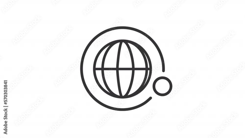 Poster animated stellite linear icon. rotating around globe. earth and moon orbiting model. seamless loop h
