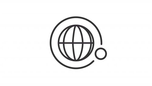 Animated stellite linear icon. Rotating around globe. Earth and moon orbiting model. Seamless loop HD video with alpha channel on transparent background. Outline motion graphic animation