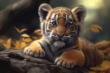 close up portrait ai generated illustration of a newborn baby tiger cub