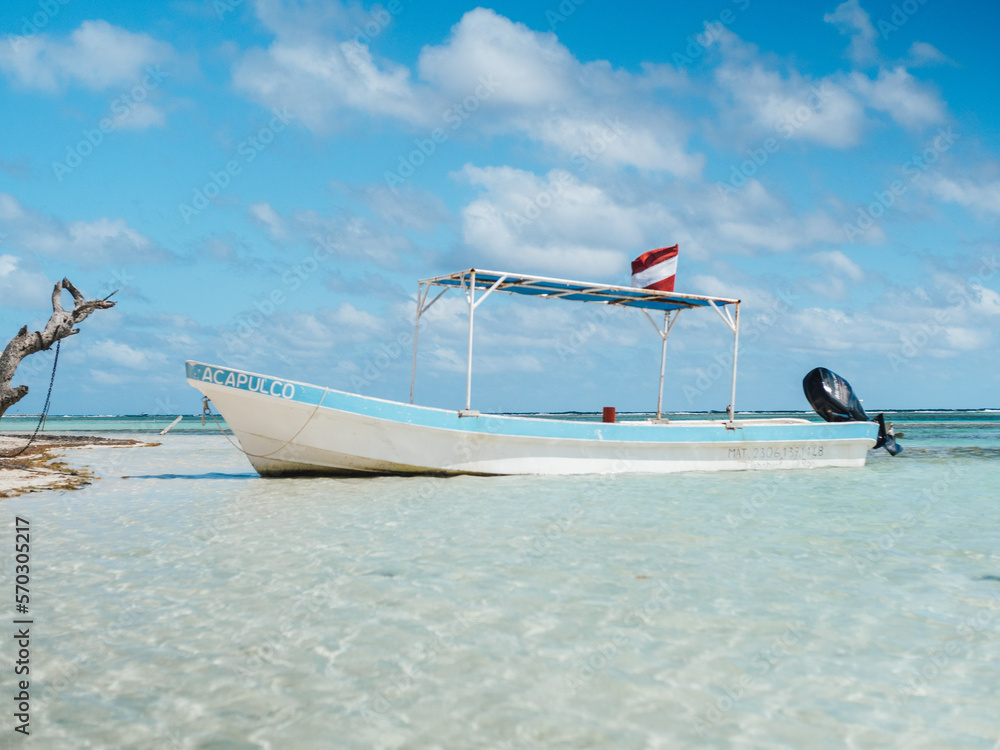Canvas Prints Boat in Turquoise water in Mahahual, Mexico - Canvas Prints