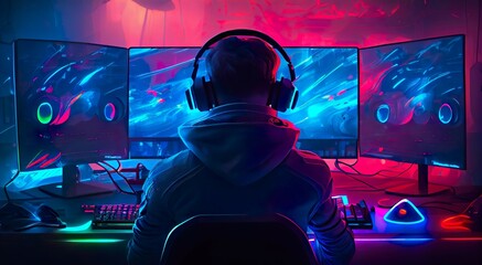 Professional eSports gamer in action playing on his computer