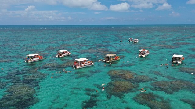Wonderful aerial view of Maracajau Beach and its Coral reefs near Natal in Rio Grande do Norte, Brazil 