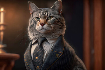 portrait of cat dressed in a formal business suit