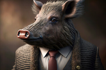portrait of boar dressed in a formal business suit