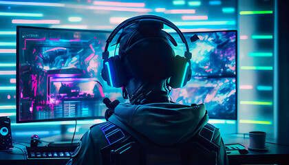 Professional eSports gamer in action playing on his computer