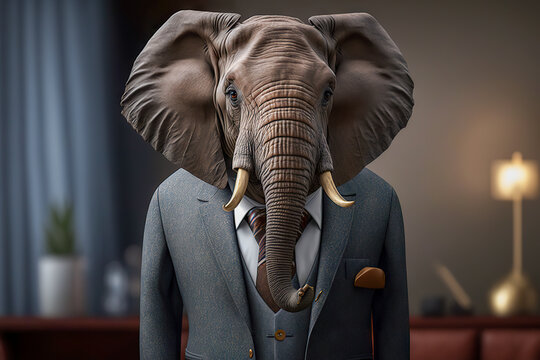 portrait of elephant dressed in a formal business suit