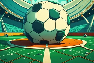 ball on the green field in soccer stadium. ready for game in the midfield. Generative AI