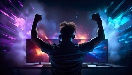 Professional eSports gamer rejoices in the victory