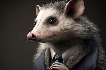 portrait of opossum dressed in a formal business suit