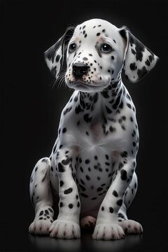 Cute dalmatian puppy at black backgronud