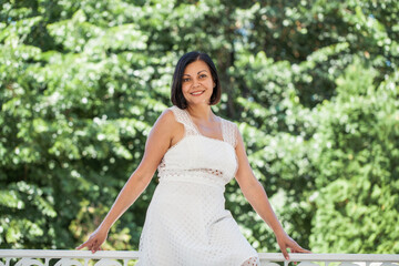 Naklejka premium Happy young beautiful brunette woman