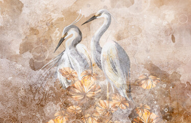 Photo wallpaper picture which depicts birds on a textured background, photo wallpaper