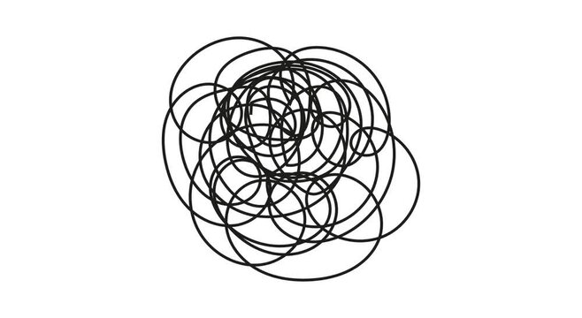 Process of solving, unleashing problems animation. Steps from a complex problem to a simple business solution. Chaotic lines and doodles.