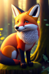 Obraz premium A cute fox in a colorful and sunny forest. Generative AI.