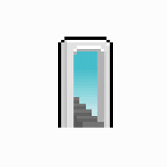 white gate with stair in pixel art style