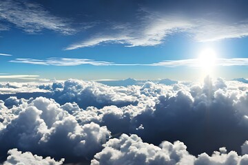 Fototapeta na wymiar View from the plane, Cloud computing concept. Futuristic illustration AI generated