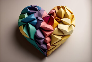 Escultura colorida de un gran corazón, imagen hecha por IA