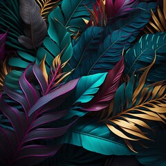 Wallpaper with colorfull tropical leaves, inside the jungle, generative ai