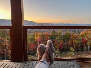 A view of the Blue Ridge Parkway in Boone, NC during the autumn fall color changing season sunset.