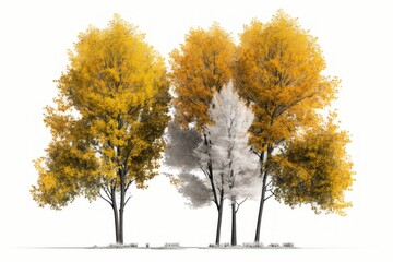 Isolated autumn trees on a white background. Generative AI