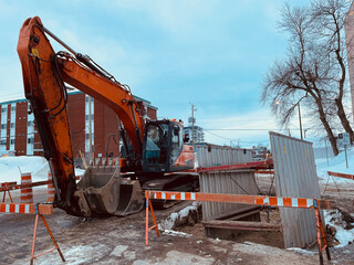 réparation d'une rue en hiver