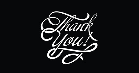 Thank you text lettering in white color on a black background is suitable for the banner, covers, and posters. Thank you card. Vector illustration.

